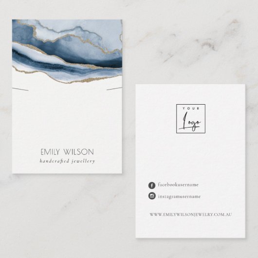 Abstract Agate Blue Gold Ketting Band-beeldscherm Visitekaartje (Voorkant / Achterkant)