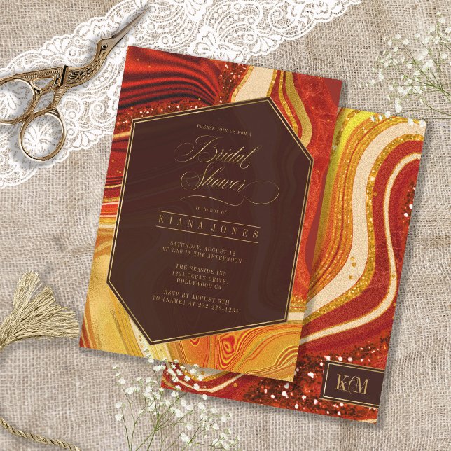 Abstract Agate Bruiloft Feestje Heet Oranje ID827 (Front/Back In Situ)