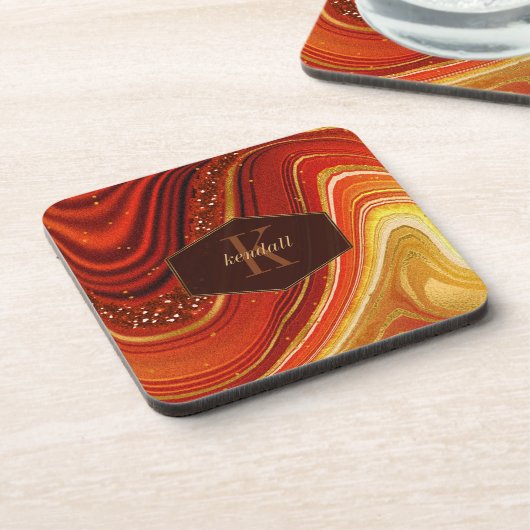Abstract Agate Monogram heet Sinaasappel ID827 Bier Onderzetter (Linkerzijde)