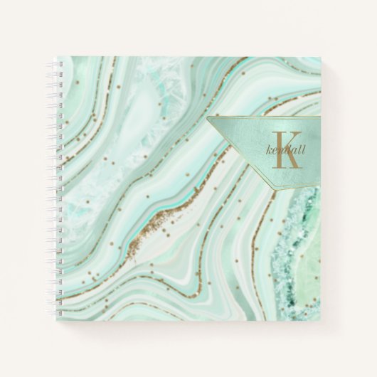 Abstract Agate Monogram Mint ID827 Notitieboek (Voorkant)