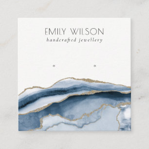 Abstract AGATE Navy Blue Gold Stud Earning Display Vierkante Visitekaartje