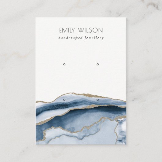 Abstract Agate Navy Gold 2 Stud Earning Display Visitekaartje (Voorkant)