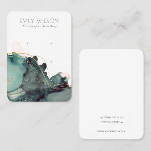 Abstract alcoholinkt Gold Green 3-draagbeeldscherm Visitekaartje (Voorkant / Achterkant)