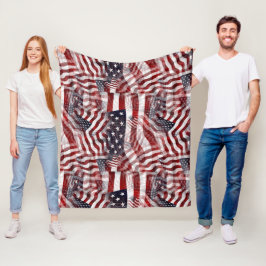 Abstract Amerikaans Rood Wit Blauw Vlag Motief Fleece Deken