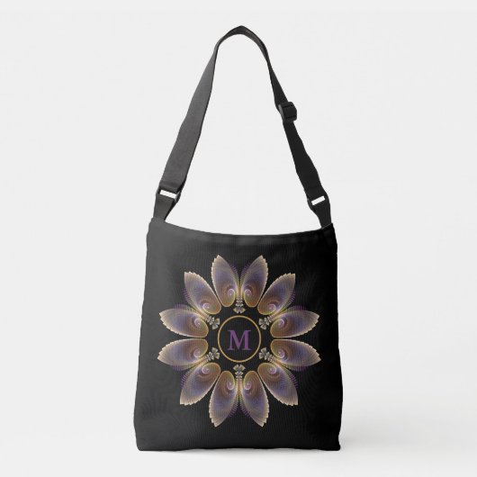 Abstract Angel Wings Mandala Fractal Monogram Crossbody Tas (Voorkant)