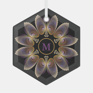 Abstract Angel Wings Mandala Fractal Monogram Glas Ornament
