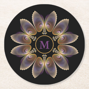 Abstract Angel Wings Mandala Fractal Monogram Ronde Kartonnen Onderzetter