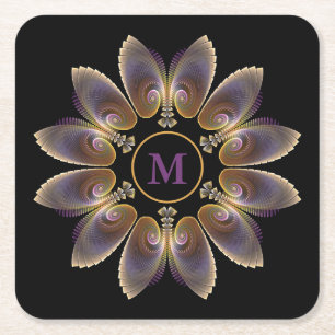 Abstract Angel Wings Mandala Fractal Monogram Vierkante Kartonnen Onderzetter