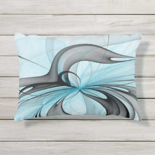 Abstract Antraciet Grijs Blauw Moderne Fractale Ku Buitenkussen