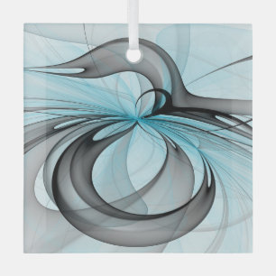 Abstract Antraciet Grijs Blauw Moderne Fractale Ku Glas Ornament