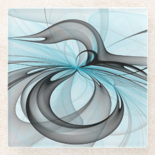 Abstract Antraciet Grijs Blauw Moderne Fractale Ku Glazen Onderzetter