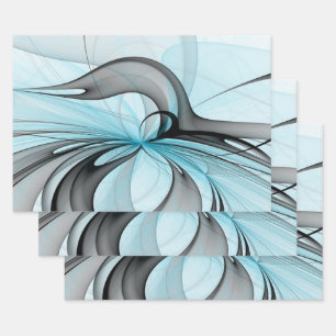 Abstract Antraciet Grijs Blauw Moderne Fractale Ku Inpakpapier Vel