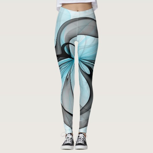 Abstract Antraciet Grijs Blauw Moderne Fractale Ku Leggings (Voorkant)