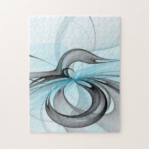 Abstract Antraciet Grijs Blauw Moderne Fractale Ku Legpuzzel