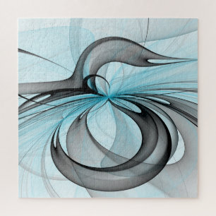 Abstract Antraciet Grijs Blauw Moderne Fractale Ku Legpuzzel