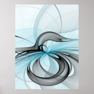 Abstract Antraciet Grijs Blauw Moderne Fractale Ku Poster