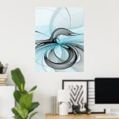 Abstract Antraciet Grijs Blauw Moderne Fractale Ku Poster (Thuiskantoor)