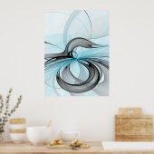 Abstract Antraciet Grijs Blauw Moderne Fractale Ku Poster (Keuken)