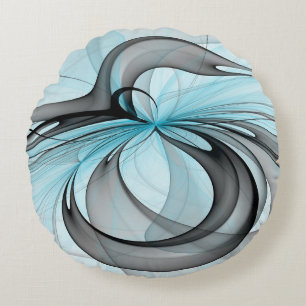 Abstract Antraciet Grijs Blauw Moderne Fractale Ku Rond Kussen