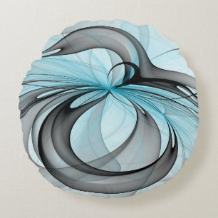 Abstract Antraciet Grijs Blauw Moderne Fractale Ku Rond Kussen