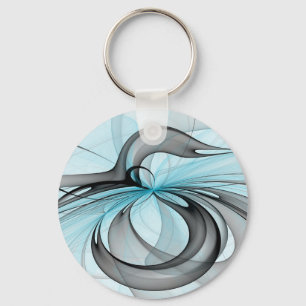 Abstract Antraciet Grijs Blauw Moderne Fractale Ku Sleutelhanger
