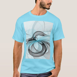 Abstract Antraciet Grijs Blauw Moderne Fractale Ku T-shirt