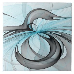 Abstract Antraciet Grijs Blauw Moderne Fractale Ku Tegeltje