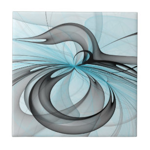 Abstract Antraciet Grijs Blauw Moderne Fractale Ku Tegeltje