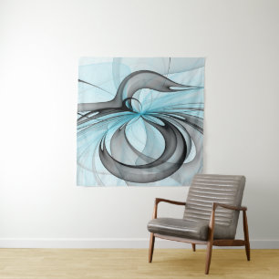 Abstract Antraciet Grijs Blauw Moderne Fractale Ku Wandkleed