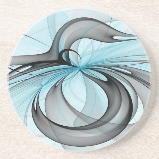 Abstract Antraciet Grijs Blauw Moderne Fractale Ku Zandsteen Onderzetter (Voorkant)