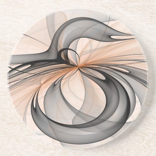 Abstract Antraciet Grijs Sienna Moderne Fractale K Zandsteen Onderzetter (Voorkant)