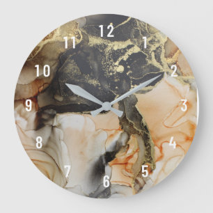 Abstract Apricot Black Gold Art Large Clock Grote Klok