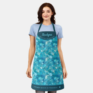 Abstract aqua blauw patroon gepersonaliseerd schort