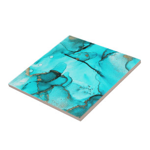 Abstract Aqua Green Organic Turquoise Gold Tegeltje