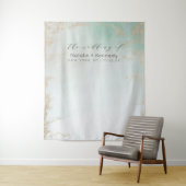 Abstract Aqua Ombre Fade met Mat Goud Glitter Wandkleed (In situ)