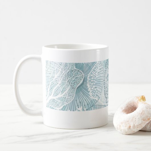 Abstract Aqua Sea Life Line Art Mug  (Avec donut)