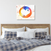 Abstract Aquarel Oranje & Blauwe Hart Ontwerp Canvas Afdruk (Insitu (Slaapkamer))