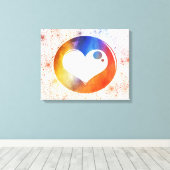 Abstract Aquarel Oranje & Blauwe Hart Ontwerp Canvas Afdruk (Insitu (Houten vloer))