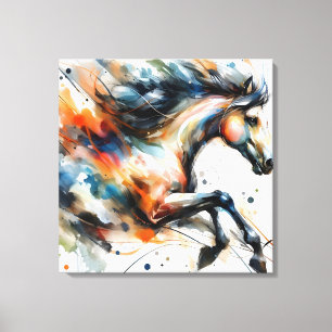 Abstract Aquarel Rennend Paard Canvas Afdruk