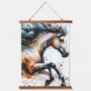 Abstract Aquarel Rennend Paard Hangend Wandkleed
