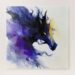 Abstract Aquarel Zwart Paardenportret Legpuzzel