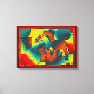 Abstract ART - A HORSE - blauw rood geel Canvas Afdruk