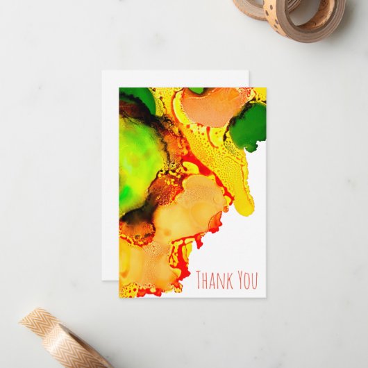 Abstract Art Alcohol Inkt Geel Groen Notitiekaartje (Voorkant / Achterkant in situ)