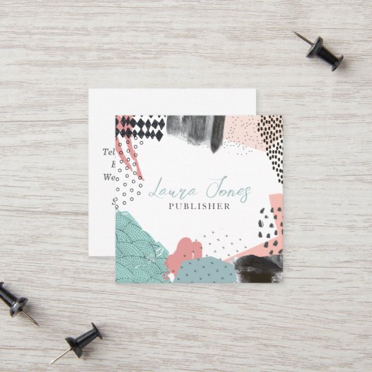 Abstract Art Collage Publisher Writer Square Contactkaartje (Voorkant / Achterkant in situ)