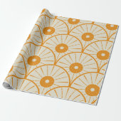 Abstract Art Deco Sun Pattern Oranje Cadeaupapier (Uitgerold)