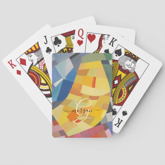 Abstract Art, Gold Monogram, Black Script Name Pokerkaarten (Achterkant)
