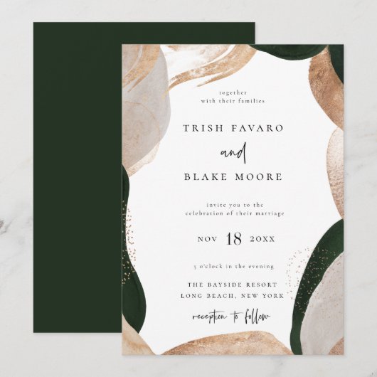 Abstract Art Lijst Green Gold Wedding Kaart (Voorkant / Achterkant)