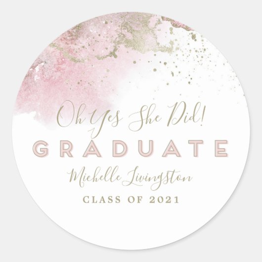 Abstract Art Roze & Goud Afstuderen Ronde Sticker (Voorkant)