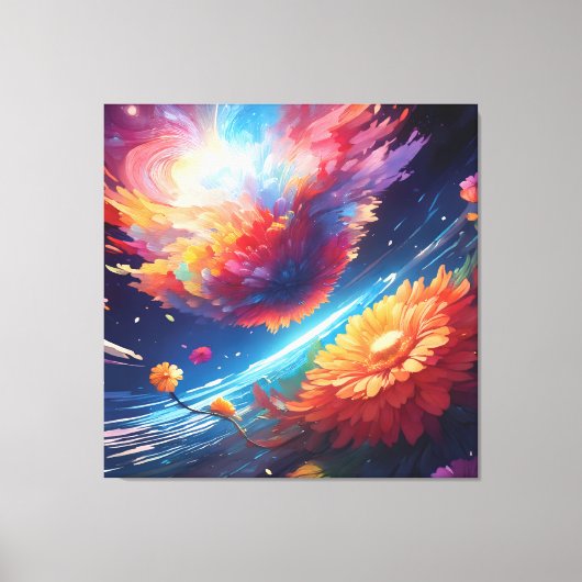 Abstract art with flowers in space canvas afdruk (Voorkant)