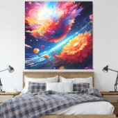 Abstract art with flowers in space canvas afdruk (Insitu (Slaapkamer))